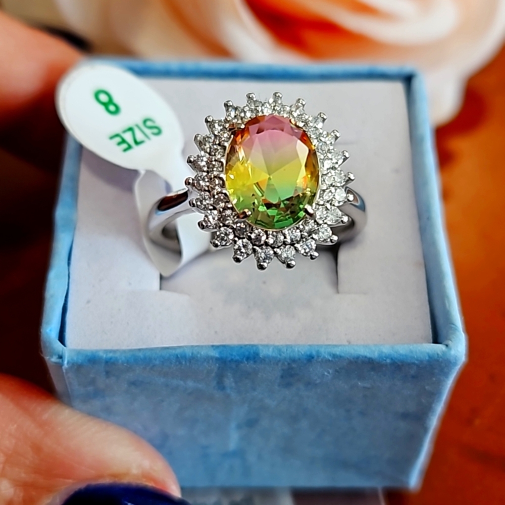 Bomb Party Sterling Silver Watermelon Tourmaline ring size 8